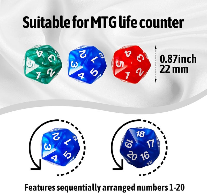 Ravonixis 63 PCS MTG Dice Set with Shield Life Counter (1–12), Keyword Ability Counters, +1/-1 Stat Modifier Dice in 6 Colors, D20 & Storage Bag - Image 2